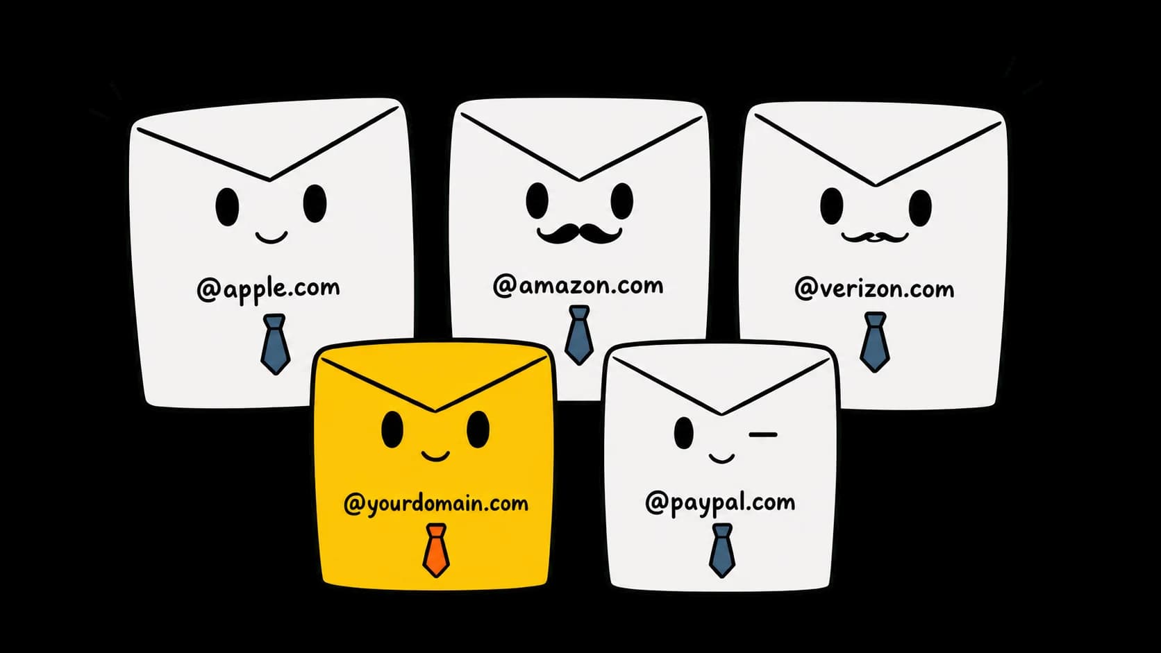 Businesses standing together with professional domain email addresses